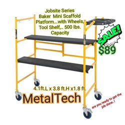 MetalTech

Jobsite Series Baker 4.1 ft. L x 3.8 ft. H x 1.8 ft. D Mini Scaffold Platform with Wheels, Tool Shelf, 500 lbs. Capacity

