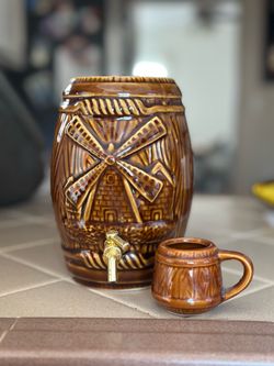 Ceramic Barrel Dispenser with Mini Mug