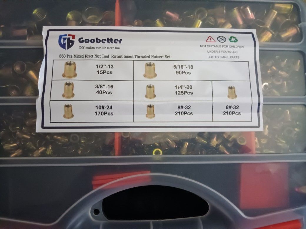 Goobetter 860 PCs Mixed Rivet Threaded Nut Toolset 