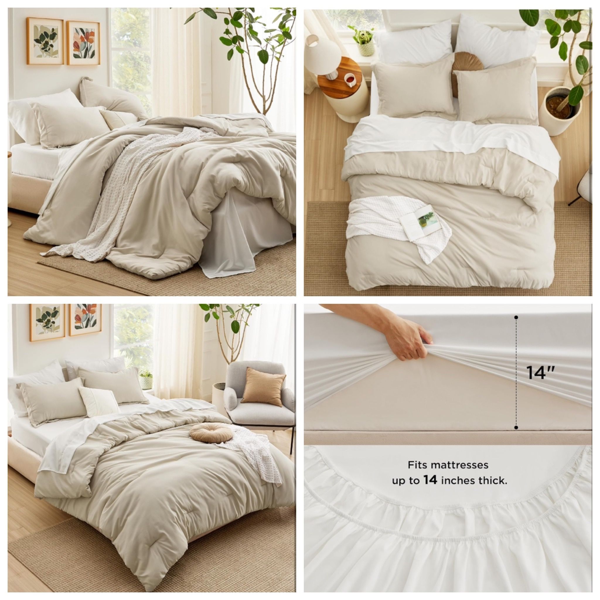 King Size Comforter Set Beige, 7 Pieces Lightweight King Bedding Sets Boho, Bed in a Bag with Comforter, Sheets, Pillowcases & Shams