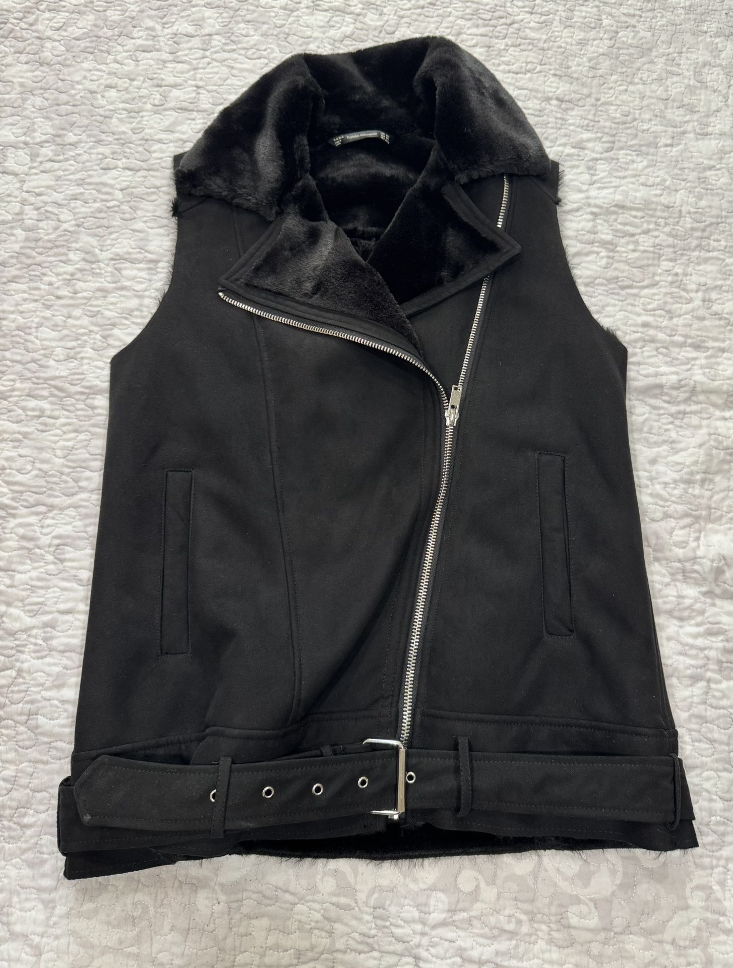 Zara Trafaluc Womens Faux Suede Black Lined  Vest