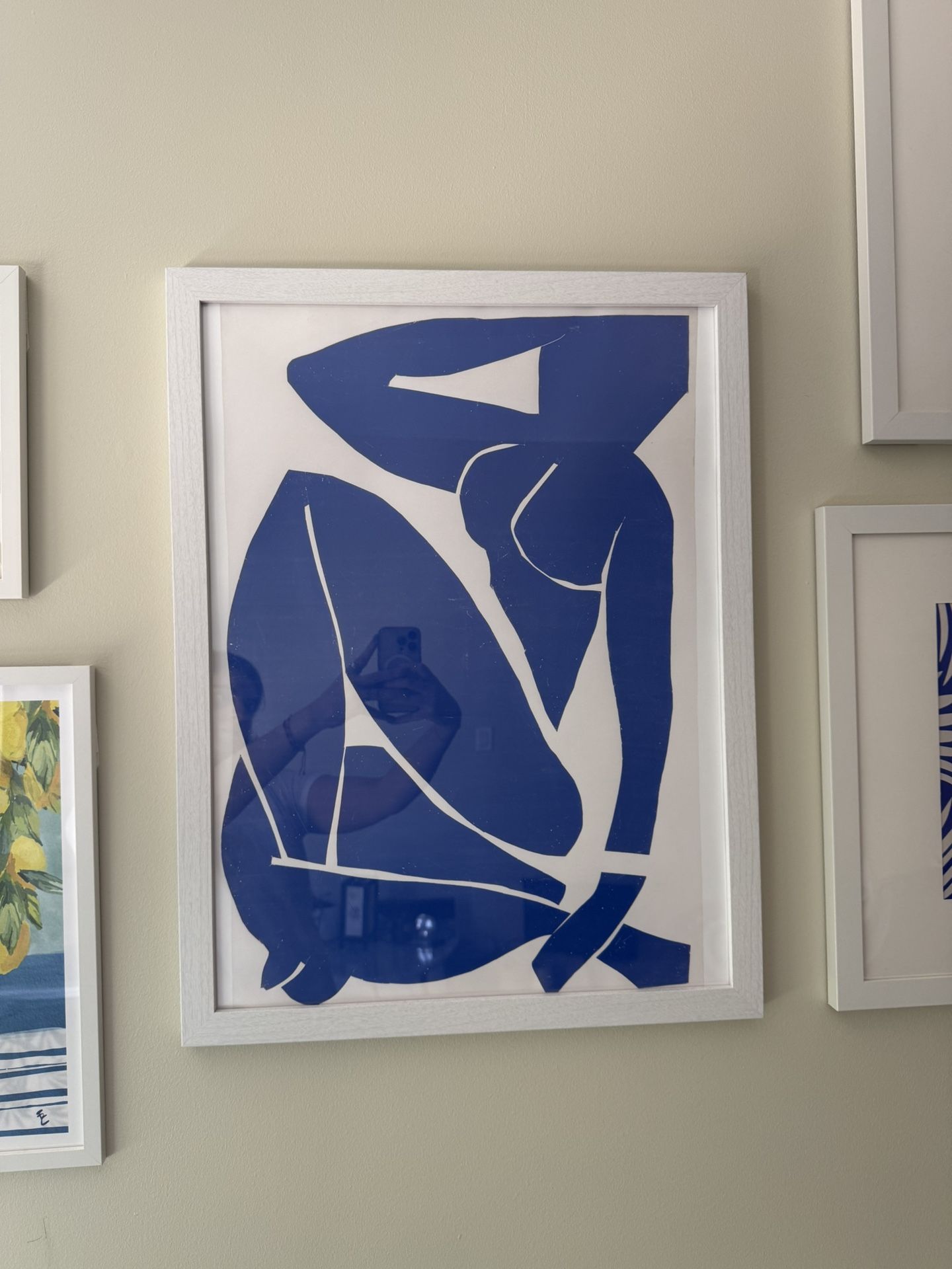 18x24 Blue Abstract Figure Print – White Wood Frame