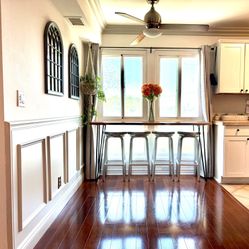 Crate & Barrel “Vintage” Stainless Steel Swivel Stools (4)