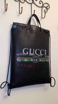 Gucci Drawstring Coco Capitán Logo Black Calfskin Leather Backpack