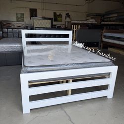 White Full Bed With Mattress 