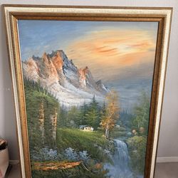 Large Framed Mountain Landscape Painting 55” x 43”