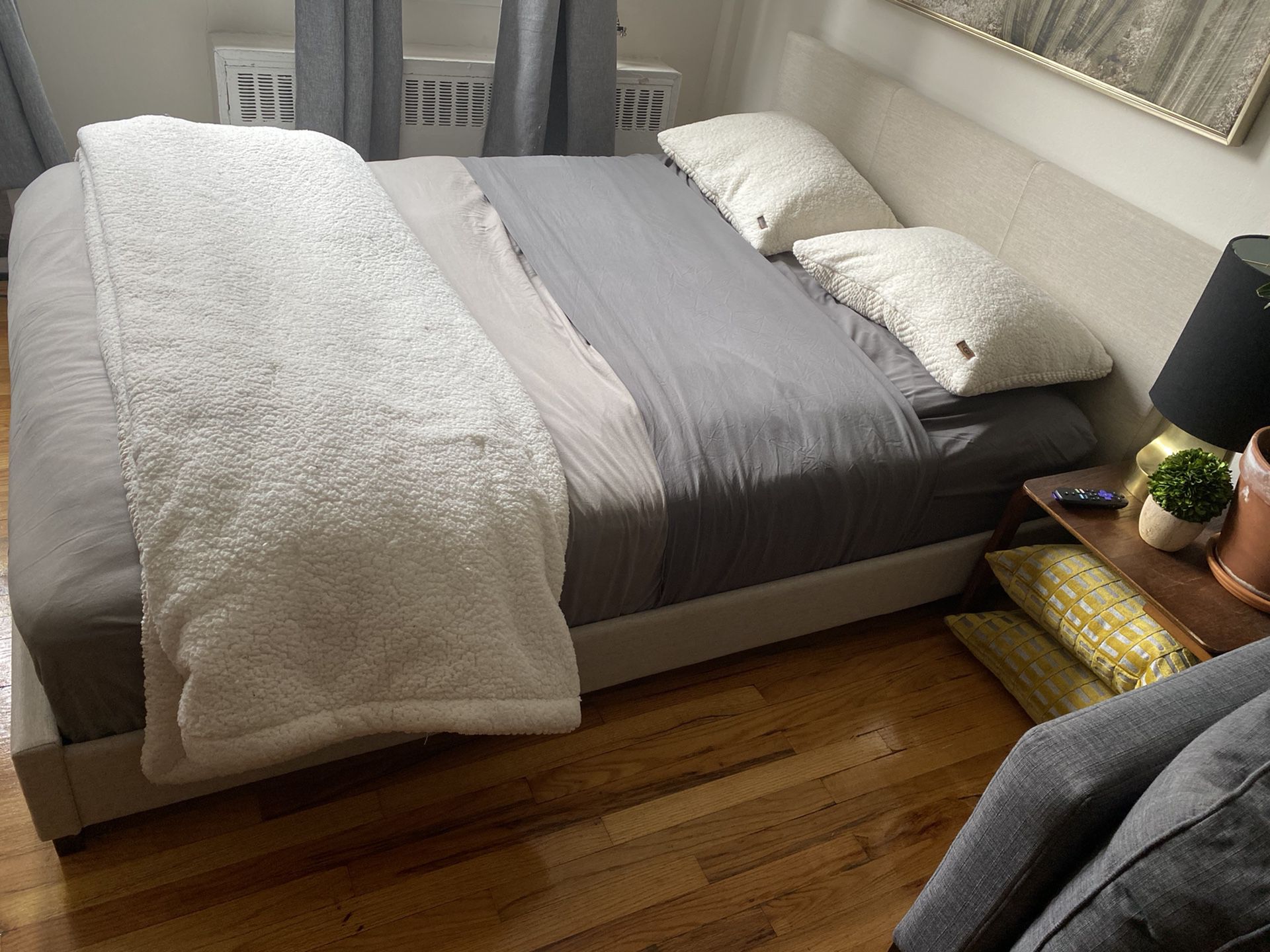 Queen fabric wrapped bed +- mattress