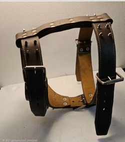 XXL Hand-Crafted Leather/ Stud Dog Harness 5 Buckles Brn Leather Silver Hardware