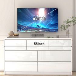 White Malm Dresser for Bedroom, 55 Inch Long Dresser High Gloss