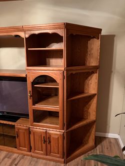 Oak Wood Entertainment Center Wall Unit