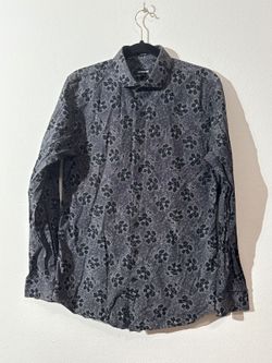 Express Men's Extra Slim Fit Floral Long Sleeve Button-Down Shirt Black
