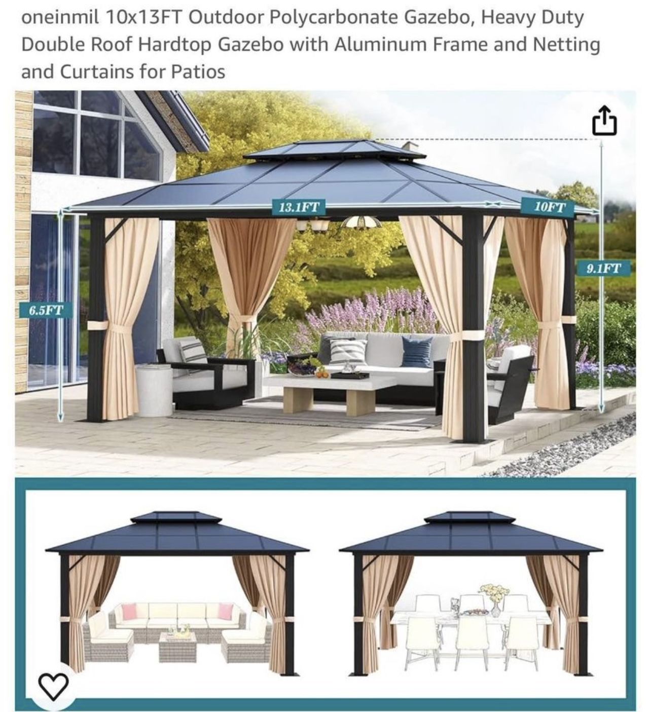 New In Box,10x13 Polycarbonate Hardtop Gazebo