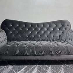 Gray Velvet Sofa’s — Two Large & One Small