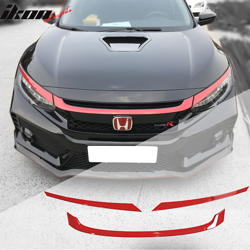 Fits 2016-2021 Honda Civic Type R Style Red Grille Trim 3Pc - ABS
