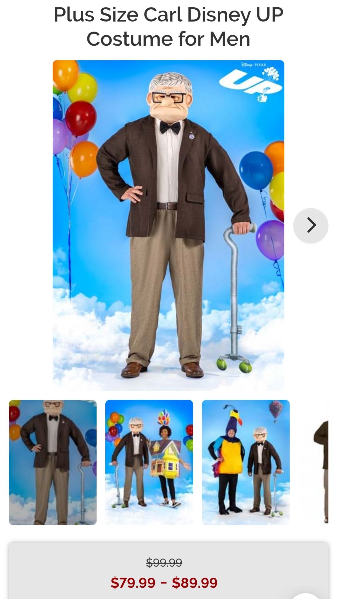 Plus Size Carl Disney UP Costume for Men Size 4xl 
