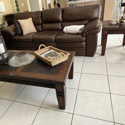 Solid wood coffe table & two matching end tables