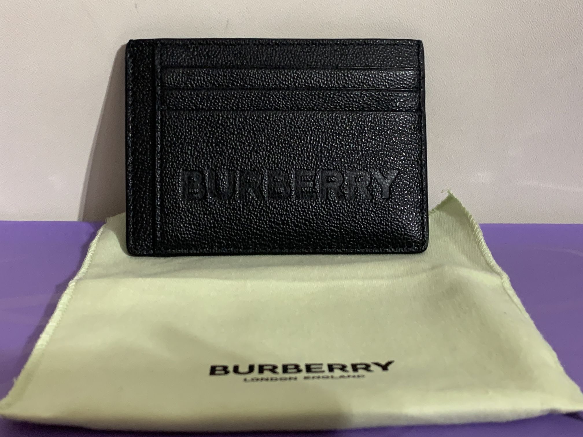 Burberry MS Chase Logo Leather Money Clip Card Case Wallet