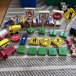 Wood Blocks With Traffic Signs And People