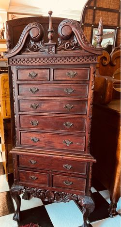 Antique (2pc) Queen Anne Chippendale Style Ball & Claw Feet Highboy.