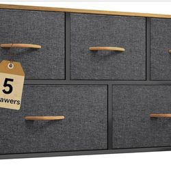 DWVO Dresser for Room with 5 Drawers - Fabric Storage Tower, Long Fabric Dresser, Organizer Unit for Closet, Hallway
