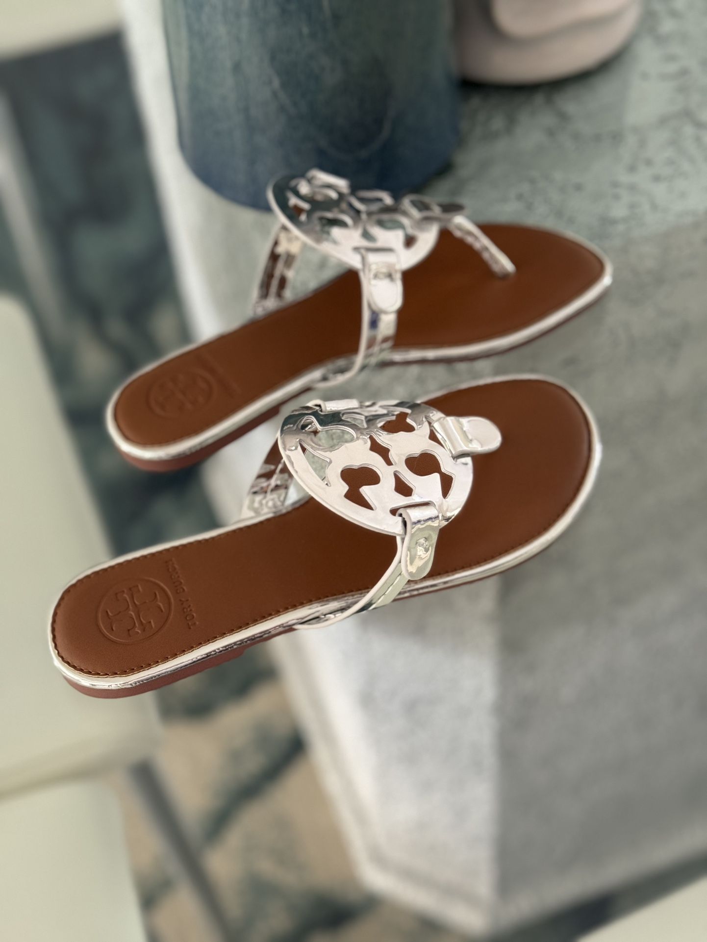 Tory Burch Silver Patent With Brown (different Sizes)