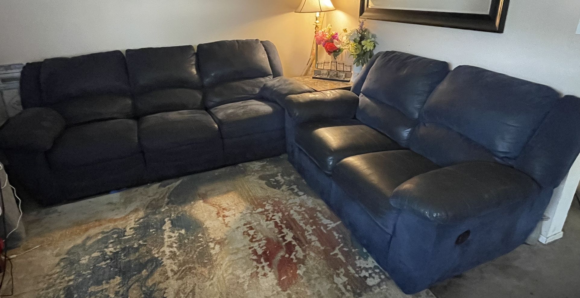 Blue Ashley Furniture 3 Piece Sofa /couches/ Recliner
