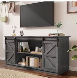 2700 B) 58" Farmhouse TV Stand for TVs up to 65", Sliding Barn Doors, Gray Entertainment Center, Storage Cabinets, Media Console for Living Room and B