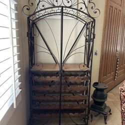 Wood & Iron Wine Rack/glass Holder