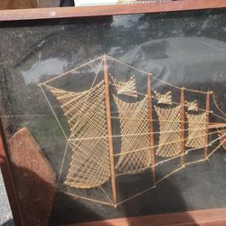 Very Heavy Wooden Ship, Big Frame, With Glass,