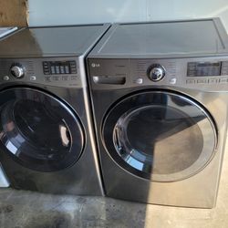LG Front Load Washer And Stackable Gas Dryer Set In Stainless Steel 