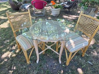 Vintage Rattan & Glass Bistro Set – Table + 2 Chairs Boho
