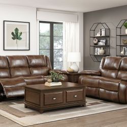 Sofa And Loveseat Manual Recliners Brown Top Grain Leathener. New Especial Price 