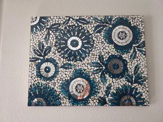 Stunning Handmade Blue Floral Glass Mosaic Wall Art – Large Statement Piece