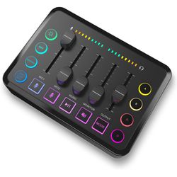 Gaming Audio Mixer, Audio Mixer for Streaming, Streaming RGB PC Mixer with XLR Microphone Interface, Volume Fader, 48V Phantom Power, for Podcast/Reco