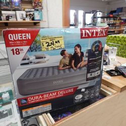 Intex Elevated 18″ Pillow Top Air Bed with Built‑In Pump — Queen