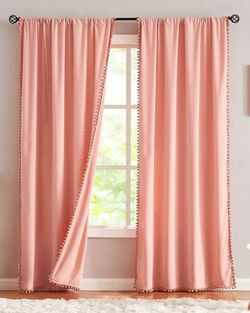 Pom Pom Velvet Curtains - Coral / Blush Pink - 95in