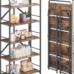 5 Tier Vintage Industrial Book Shelf,Metal Foldable Storage Bookcase and Bookshelves