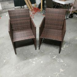 Set Of Brown Wicker Patio Chairs
