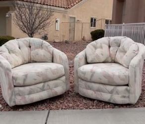 80s Vintage Pair Of Swivel Pastel Postmodern Club Barrel Chairs
