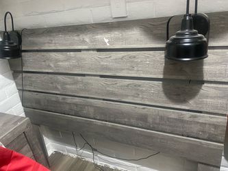 Rustic Gray Wood Plank Headboard with Lights