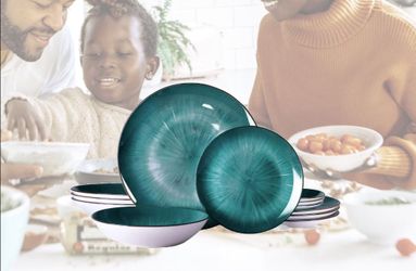 12-Piece Starburst Turquoise/Green Dinnerware Set for 4