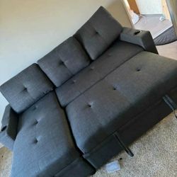 2pcs Sectional Sofa W/storage Chaise , CUPHOLDERS & PULLOUTBED