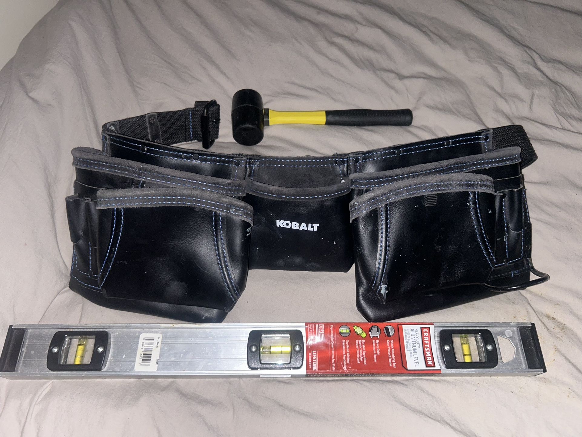 Kobalt Tool Belt with Hammer and Level