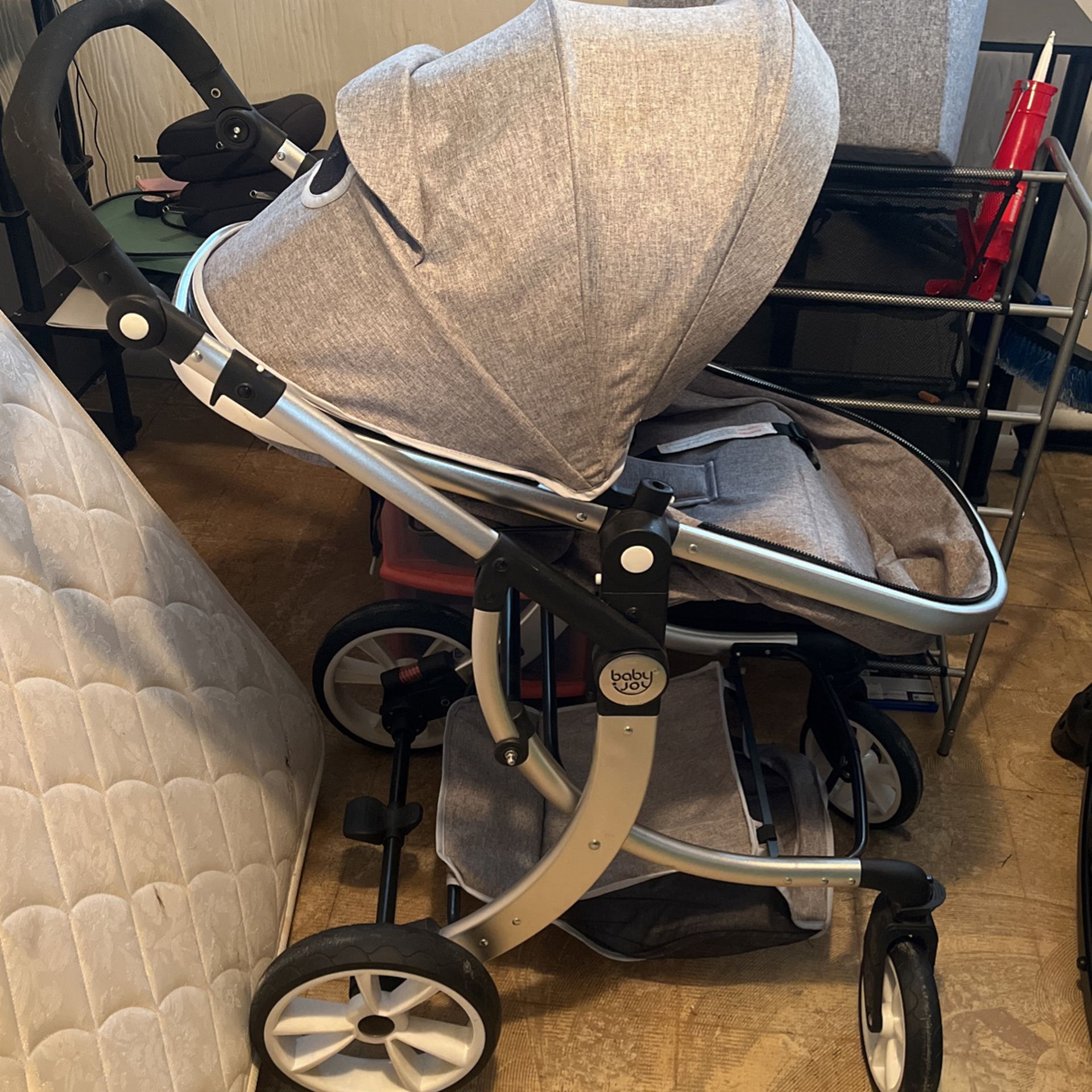 Babyjoy Folding Aluminum Infant Baby Stroller Kids Carriage Pushchair W/ Diaper Bag Gray