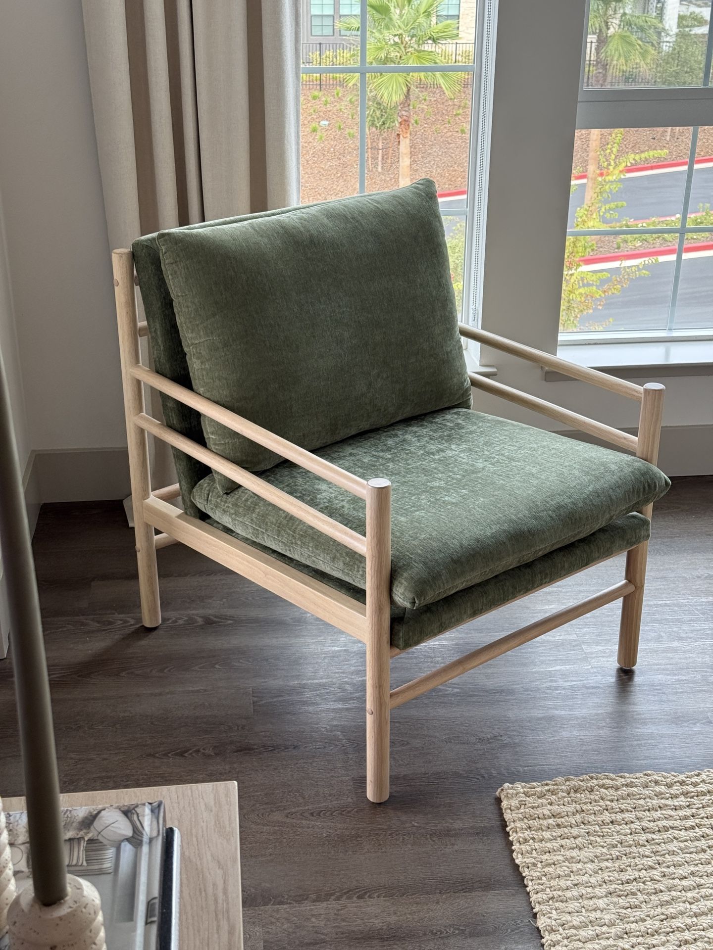 New Threshold Light Green Dowel Velvet Armchair