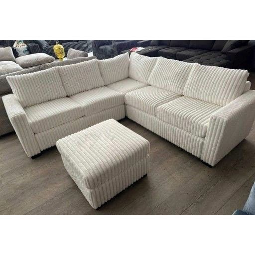 Milk color corduroy sectional sofa with ottoman