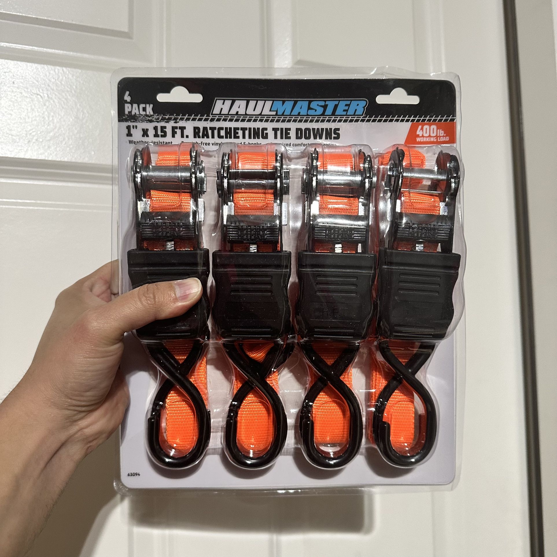 Ratcheting Tie-downs 400lb Capacity 1 in. x 15 in. 4-pack. Tie Down Straps 