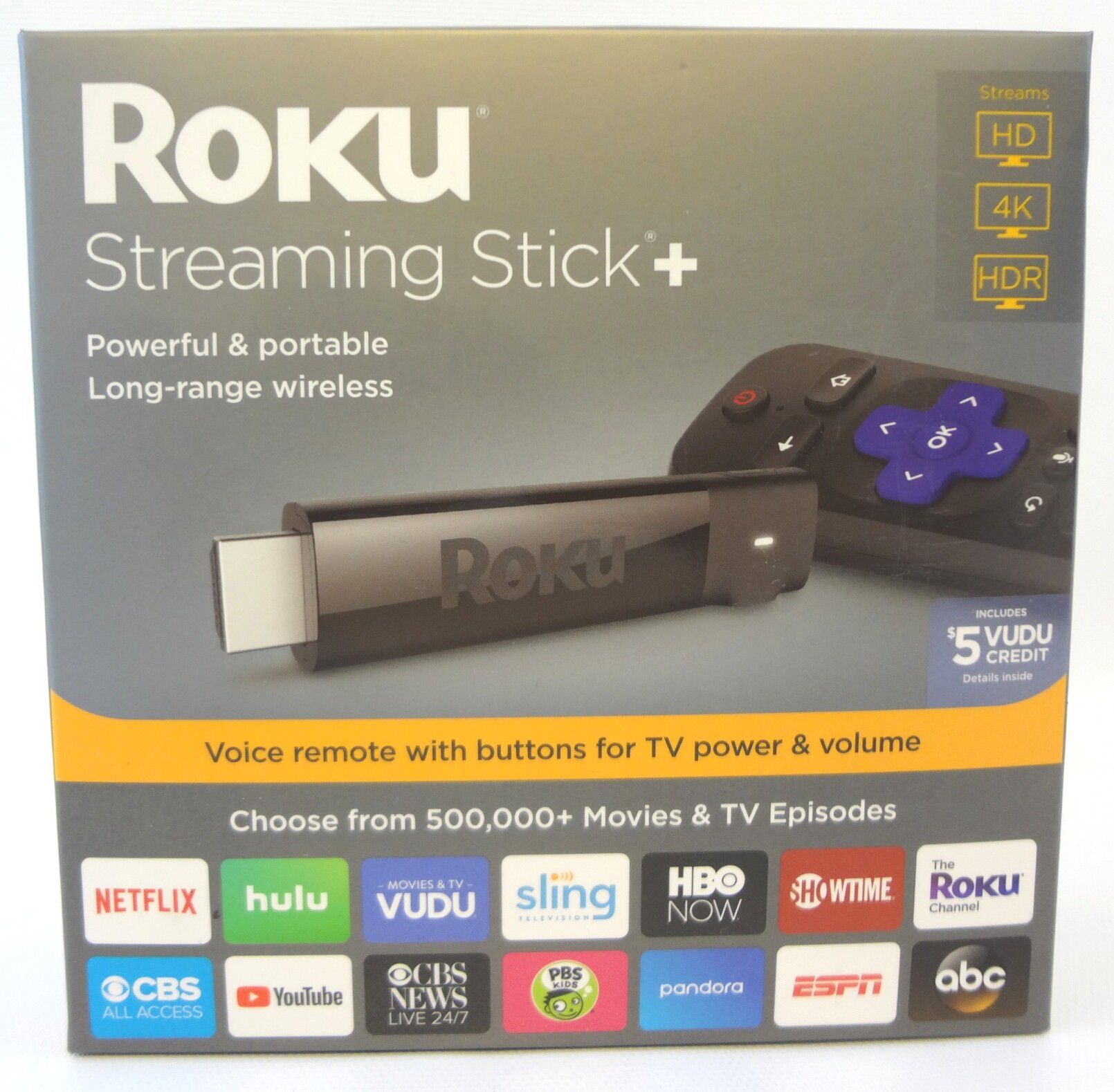 SEALED Roku Streaming Stick+ Plus,Voice Remote 3810RW 4K HDR 1080P HD Quad Core