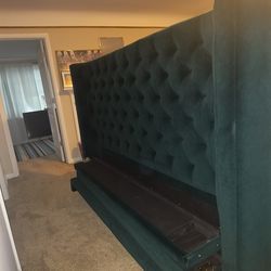 California King  Green Velvet High Headboard with Bed Surround
