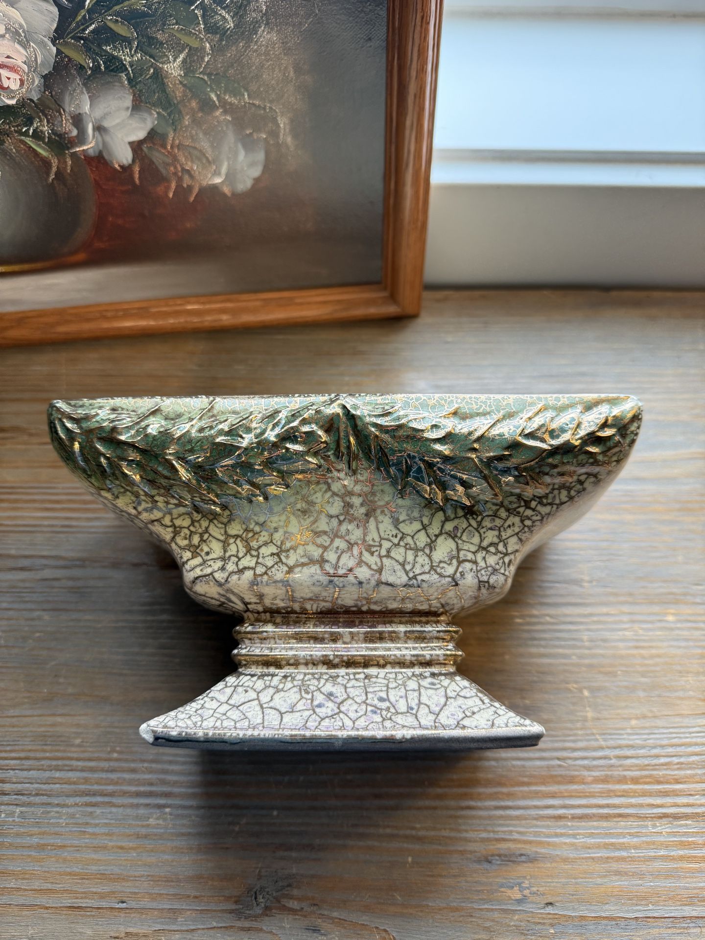 Vintage McCoy USA 442 Grecian Planter | 1950’s Home Decor | 24k Gold Stamped | Pedestal Planter | Mid-Century Home Decor